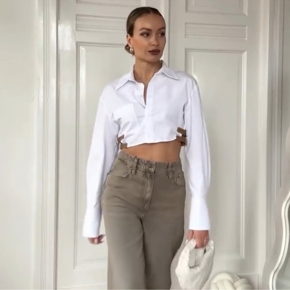 🦋 Bloggers’ Favorite 🦋 ZARA BELTED CROPPED GABARDINE SHIRT ZW COLLECTION SZ M - Picture 13 of 13